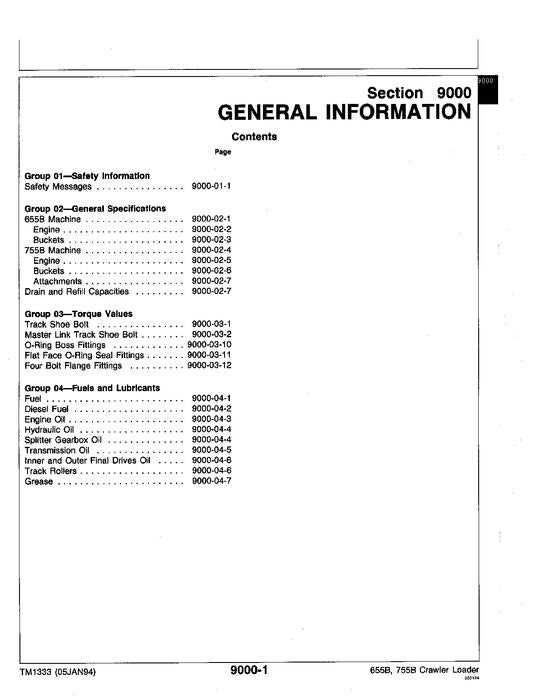 JOHN DEERE 655B 755B CRAWLER OPERATION TEST SERVICE TECHNICAL MANUAL TM1333