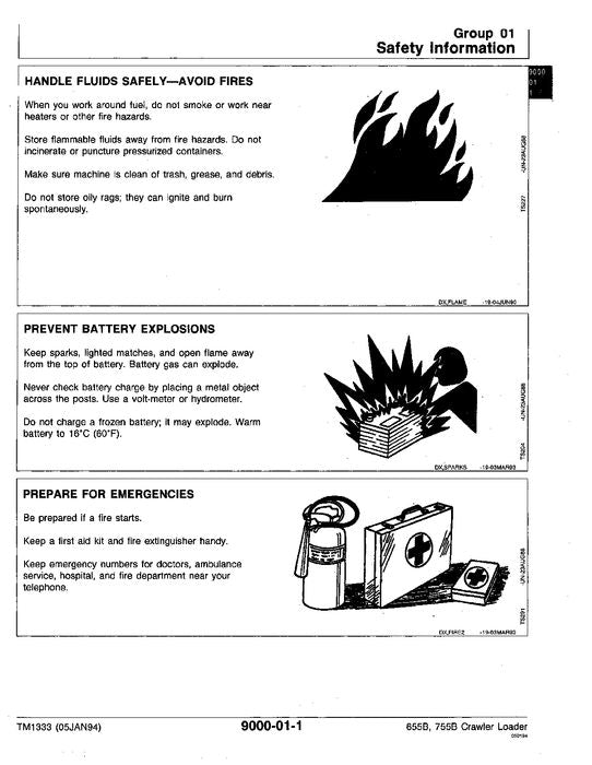 JOHN DEERE 655B 755B CRAWLER OPERATION TEST SERVICE TECHNICAL MANUAL TM1333