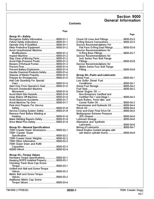 JOHN DEERE 700H CRAWLER OPERATION TEST SERVICE  MANUAL