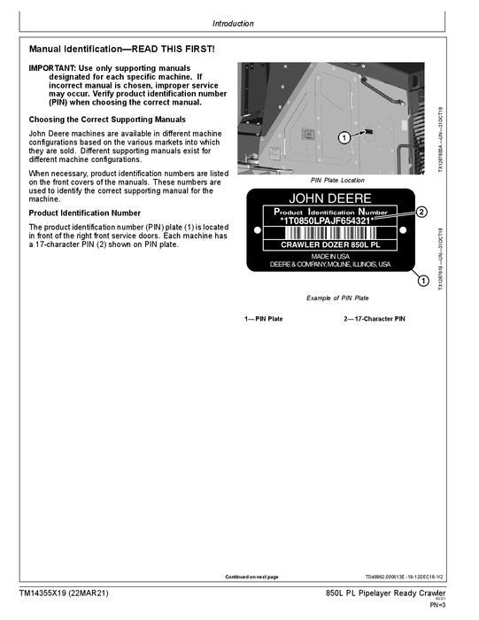 JOHN DEERE 850L PL CRAWLER-BETRIEBSTEST-SERVICEHANDBUCH