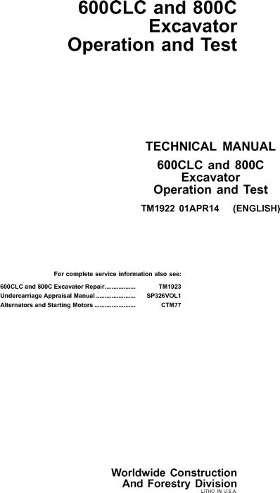 JOHN DEERE 600CLC 800C EXCAVATOR OPERATION TEST SERVICE MANUAL