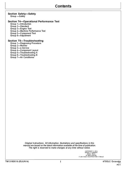 JOHN DEERE 470GLC EXCAVATOR OPERATION TEST SERVICE MANUAL 1FF470GX_ _C047001-