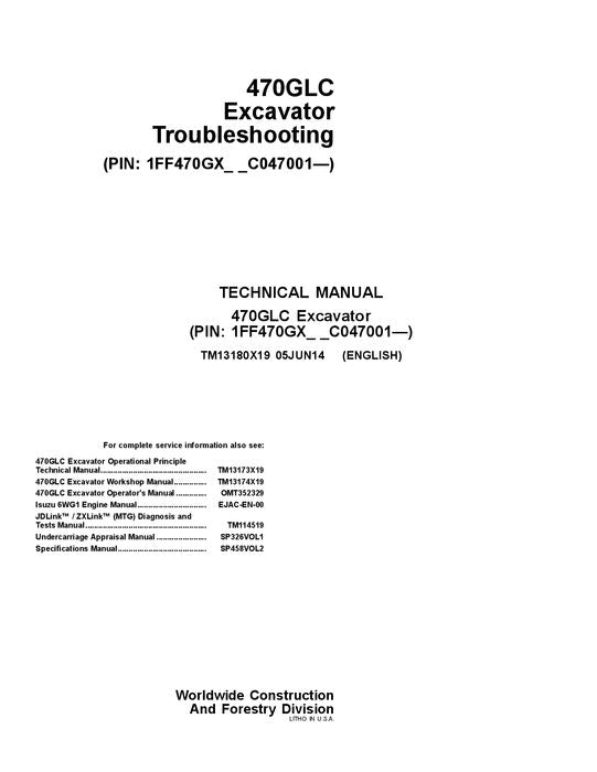 JOHN DEERE 470GLC BAGGER BETRIEB TEST SERVICEHANDBUCH 1FF470GX_ _C047001-