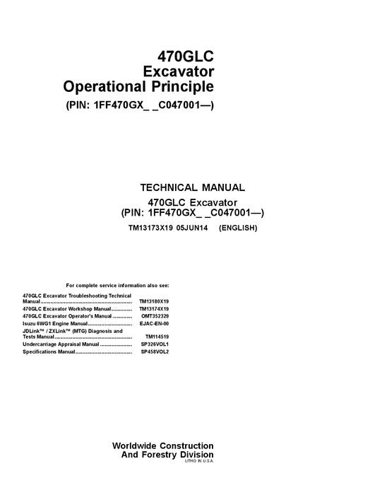 MANUEL D'ENTRETIEN ET DE TEST DE FONCTIONNEMENT DE L'EXCAVATRICE JOHN DEERE 470GLC 1FF470GX_C047001-