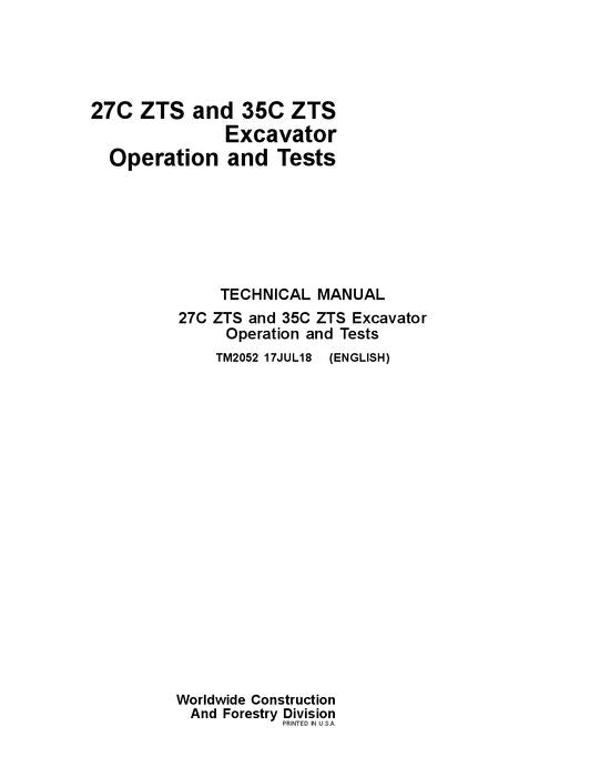 JOHN DEERE 27CZTS 35CZTS EXCAVATOR OPERATION TEST SERVICE MANUAL