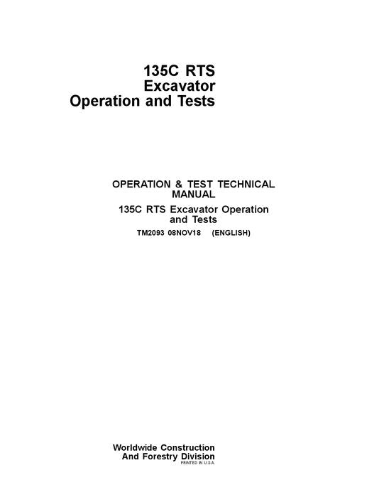 JOHN DEERE 135C RTS EXCAVATOR OPERATION TEST SERVICE MANUAL