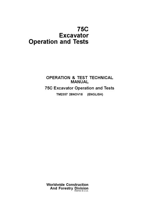 JOHN DEERE 75C EXCAVATOR OPERATION TEST SERVICE MANUAL