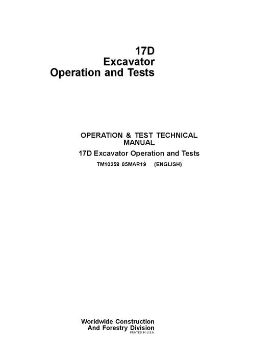 JOHN DEERE 17D EXCAVATOR OPERATION TEST SERVICE MANUAL