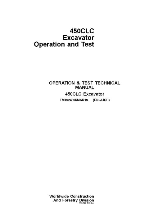 JOHN DEERE 450CLC EXCAVATOR OPERATION TEST SERVICE MANUAL