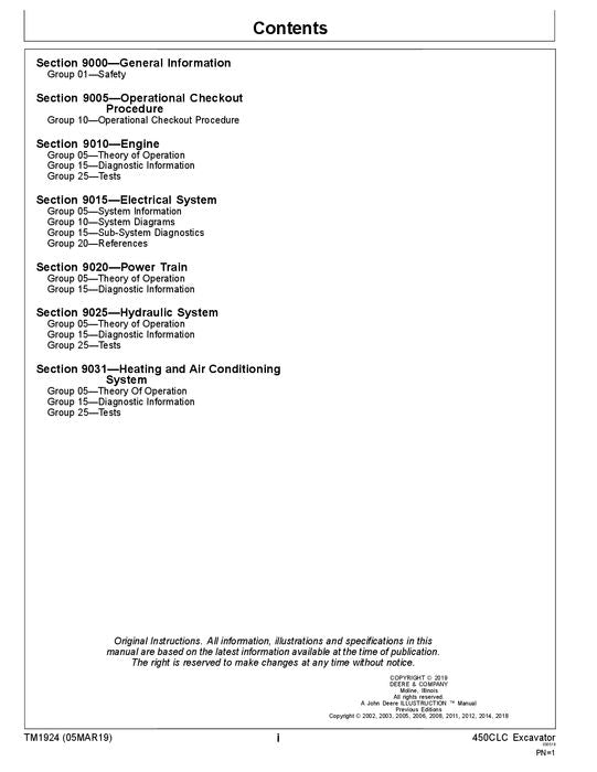 JOHN DEERE 450CLC BAGGERBETRIEBSTEST SERVICEHANDBUCH