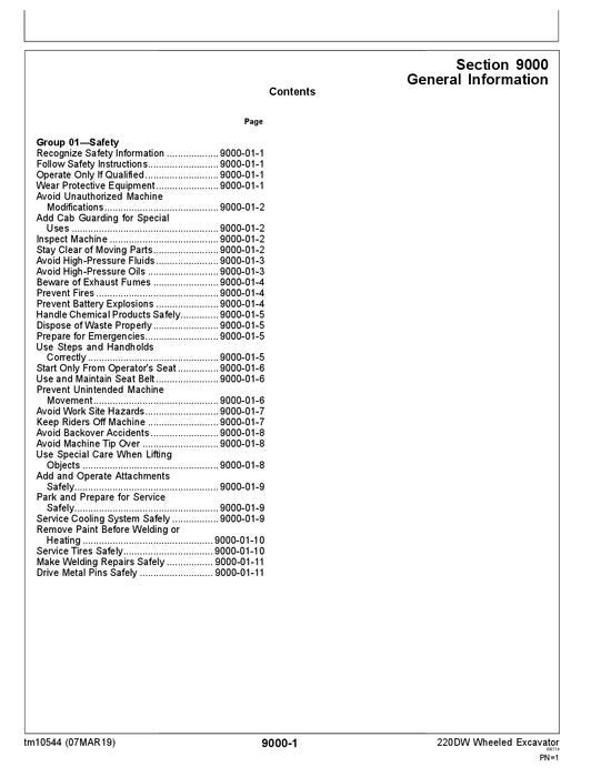 JOHN DEERE 220DW EXCAVATOR OPERATION TEST SERVICE MANUAL