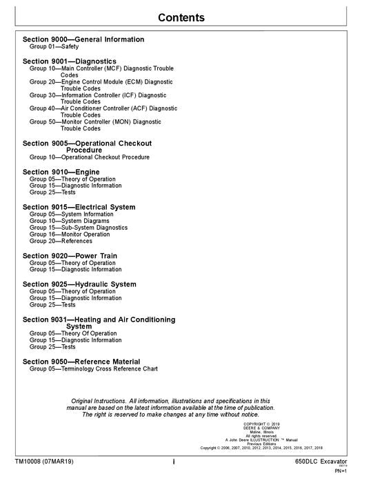 JOHN DEERE 650DLC EXCAVATOR OPERATION TEST SERVICE MANUAL