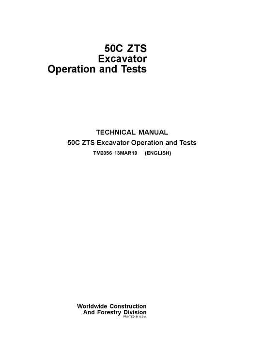 JOHN DEERE 50CZTS 50C ZTS EXCAVATOR OPERATION TEST SERVICE MANUAL