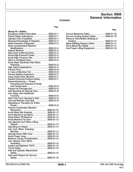 JOHN DEERE E60 E68 EXCAVATOR OPERATION TEST SERVICE MANUAL