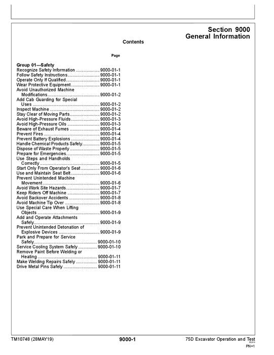 JOHN DEERE 75D EXCAVATOR OPERATION TEST SERVICE MANUAL