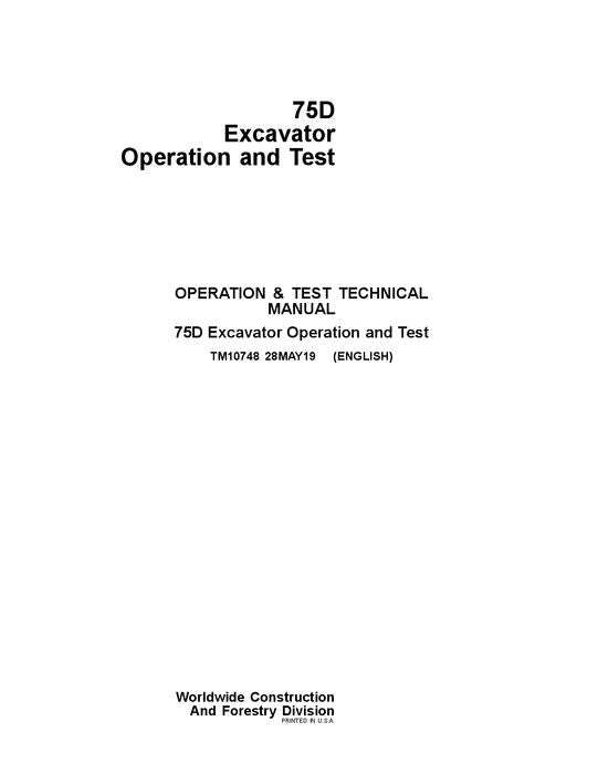 JOHN DEERE 75D EXCAVATOR OPERATION TEST SERVICE MANUAL