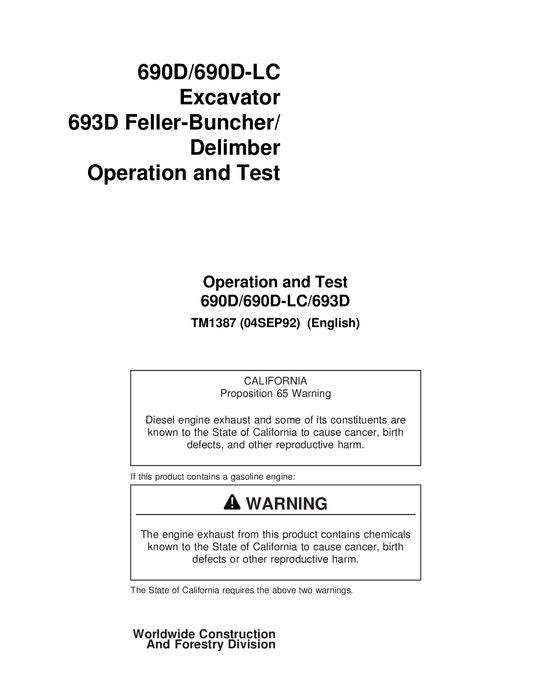 JOHN DEERE 690D 690DLC EXCAVATOR OPERATION TEST SERVICE MANUAL