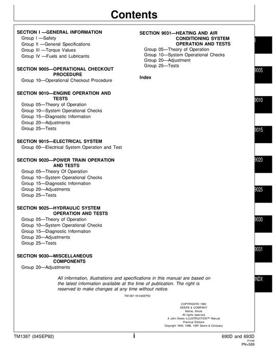 JOHN DEERE 690D 690DLC BAGGERBETRIEB TEST SERVICEHANDBUCH