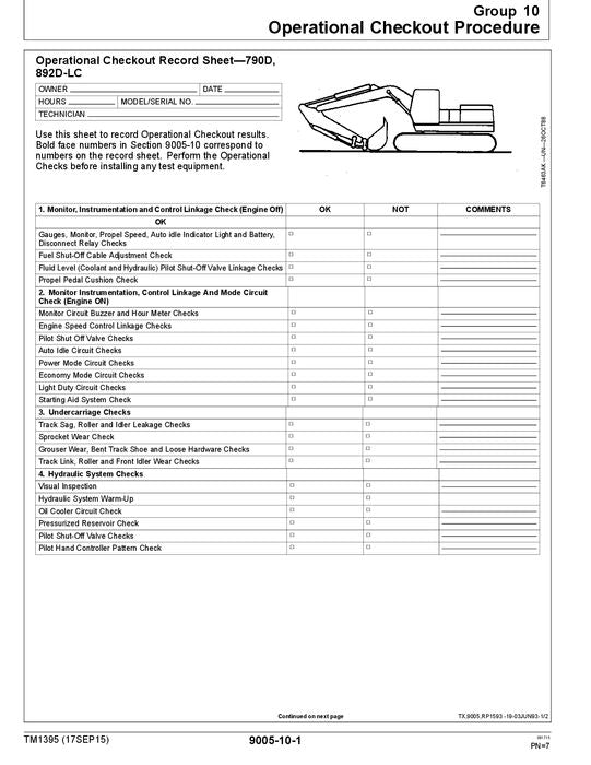 JOHN DEERE 790D 790DLC 892DLC EXCAVATOR OPERATION TEST SERVICE MANUAL