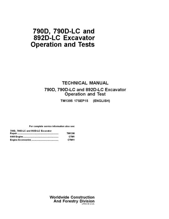 JOHN DEERE 790D 790DLC 892DLC BAGGERBETRIEBSTEST SERVICEHANDBUCH