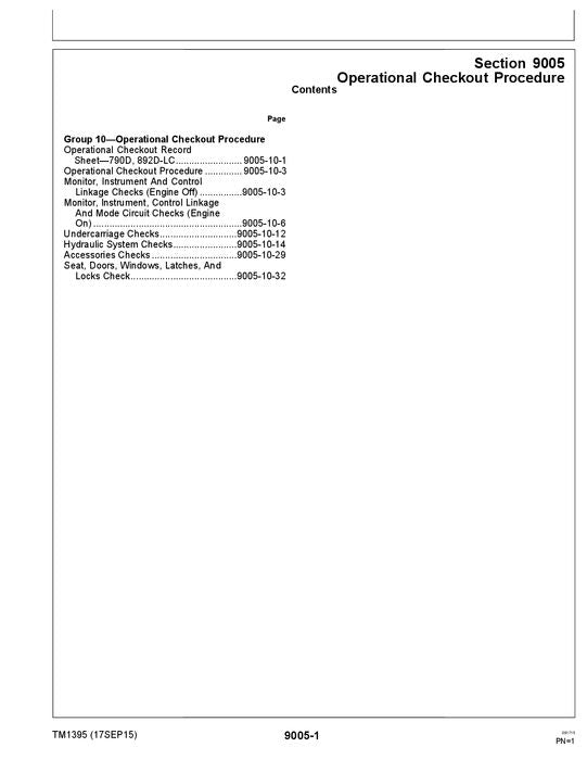 JOHN DEERE 790D 790DLC 892DLC BAGGERBETRIEBSTEST SERVICEHANDBUCH