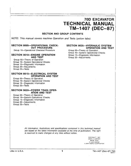 JOHN DEERE 70D BAGGER BETRIEBSTEST SERVICEHANDBUCH