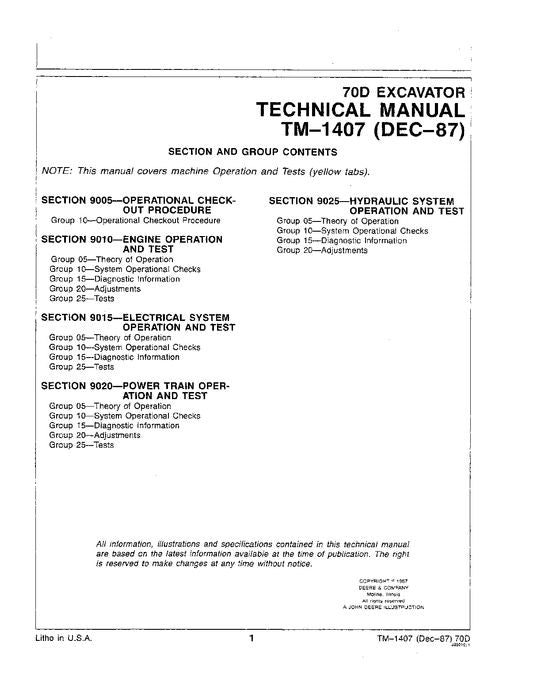 JOHN DEERE 70D BAGGER BETRIEBSTEST SERVICEHANDBUCH