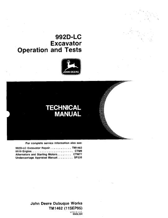 JOHN DEERE 992DLC BAGGERBETRIEBSTEST SERVICEHANDBUCH