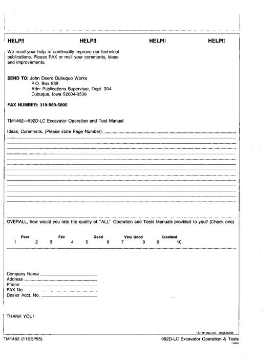 JOHN DEERE 992DLC BAGGERBETRIEBSTEST SERVICEHANDBUCH