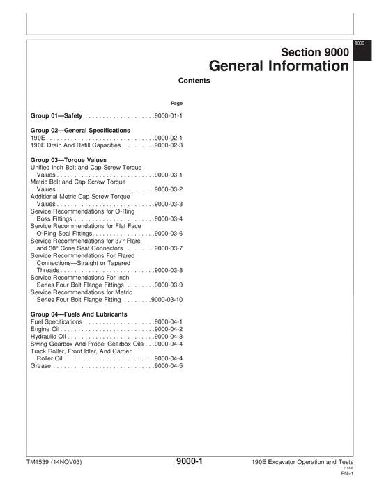 JOHN DEERE 190E EXCAVATOR OPERATION TEST SERVICE MANUAL