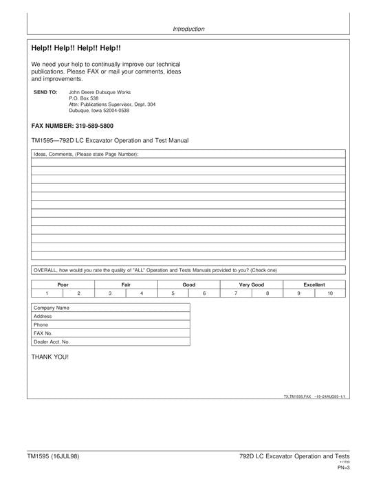 JOHN DEERE 792DLC BAGGERBETRIEBSTEST SERVICEHANDBUCH