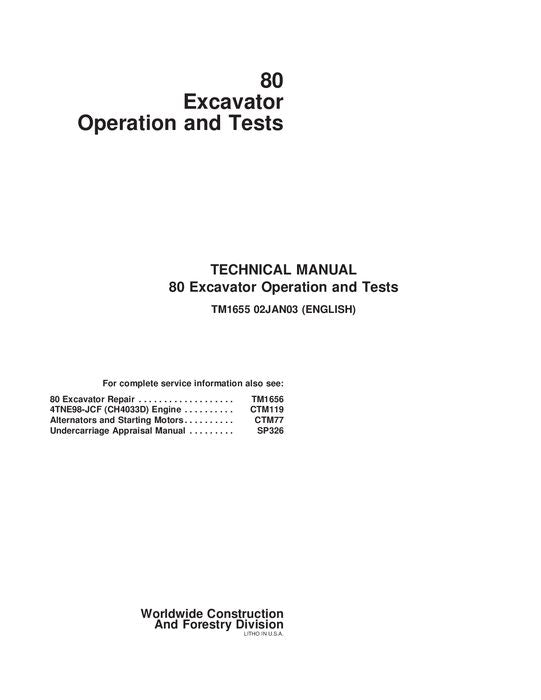 MANUEL D'ENTRETIEN ET DE TEST DE FONCTIONNEMENT DE L'EXCAVATRICE JOHN DEERE 80