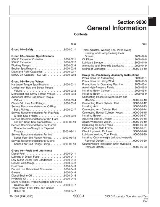 JOHN DEERE 550LC BAGGER-BETRIEBSTEST-SERVICEHANDBUCH