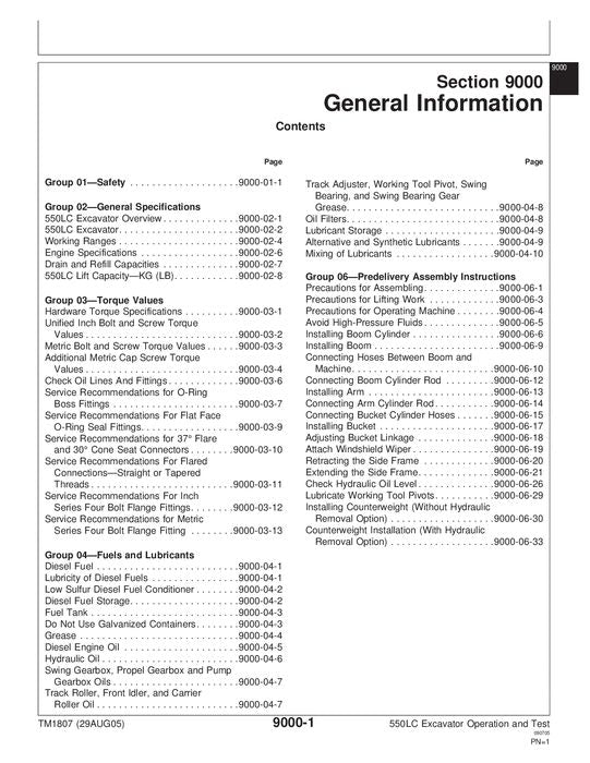 JOHN DEERE 550LC BAGGER-BETRIEBSTEST-SERVICEHANDBUCH