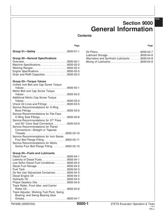 JOHN DEERE 27ZTS BAGGER-BETRIEBSTEST-SERVICEHANDBUCH