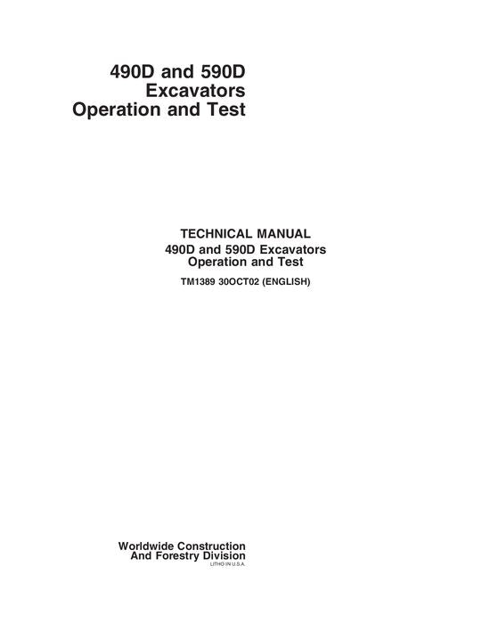 JOHN DEERE 490D 590D EXCAVATOR OPERATION TEST SERVICE MANUAL