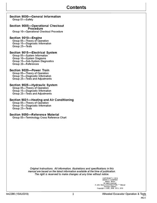 JOHN DEERE 180CW 210CW EXCAVATOR OPERATION TEST SERVICE MANUAL