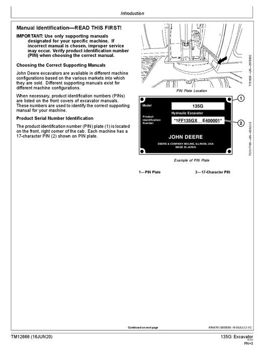 JOHN DEERE 135G BAGGER BETRIEB TEST SERVICEHANDBUCH 1FF135GX_E400001-