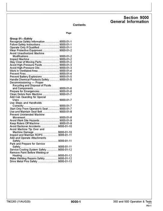 JOHN DEERE 35D 50D EXCAVATOR OPERATION TEST SERVICE MANUAL