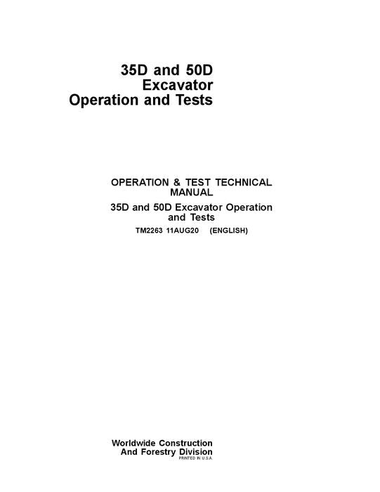 JOHN DEERE 35D 50D EXCAVATOR OPERATION TEST SERVICE MANUAL