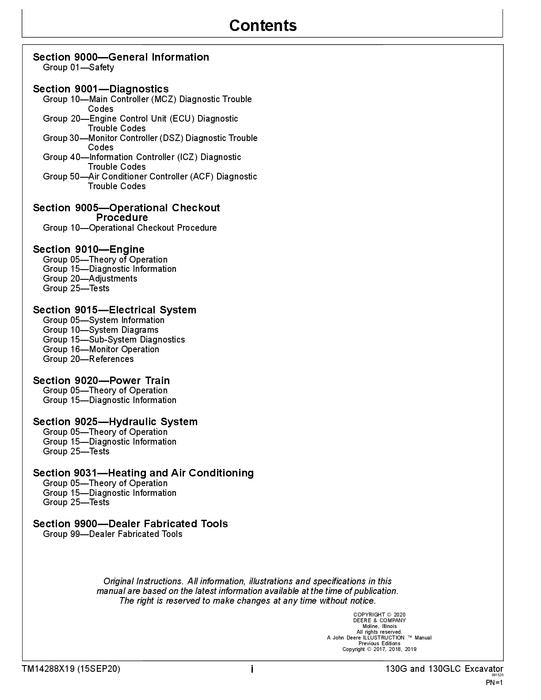 JOHN DEERE 130G 130GLC EXCAVATOR OPERATION TEST SERVICE MANUAL