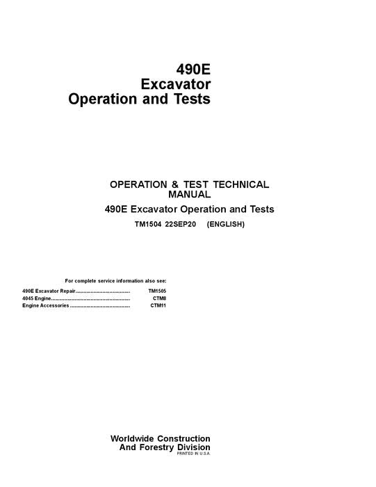 JOHN DEERE 490E EXCAVATOR OPERATION TEST SERVICE MANUAL