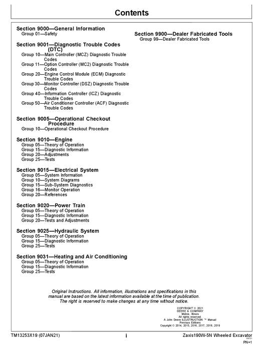 HITACHI ZAXIS190W-5N EXCAVATOR OPERATION TEST SERVICE MANUAL