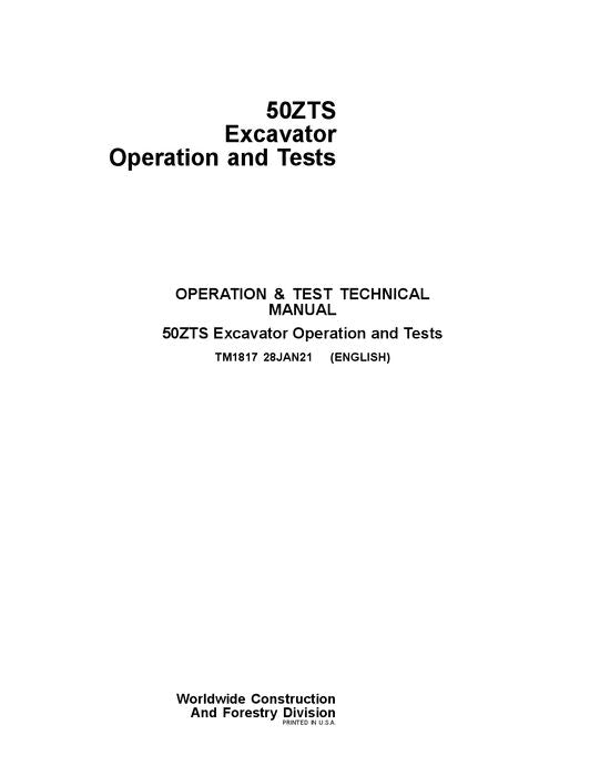 JOHN DEERE 50ZTS EXCAVATOR OPERATION TEST SERVICE MANUAL