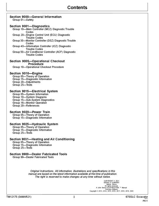 JOHN DEERE 670GLC EXCAVATOR OPERATION TEST SERVICE MANUAL 1FF670GX _E670001—