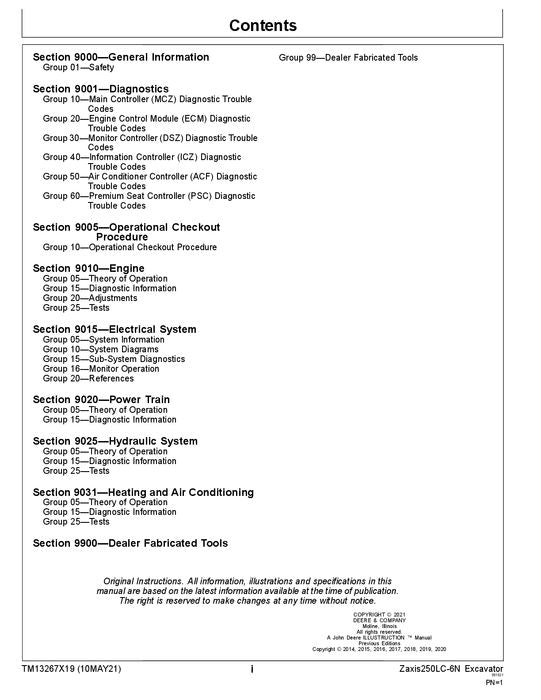 HITACHI ZAXIS250LC-6N EXCAVATOR OPERATION TEST SERVICE MANUAL