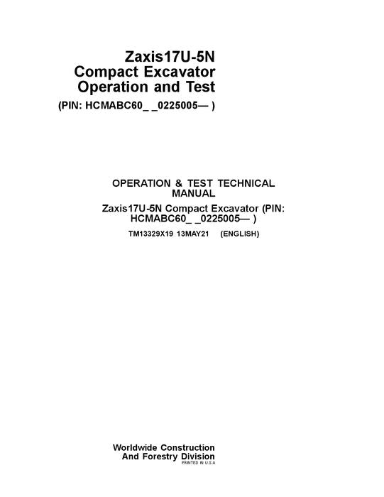 MANUEL D'ENTRETIEN ET DE TEST DE FONCTIONNEMENT DE L'EXCAVATRICE HITACHI ZAXIS17U-5N