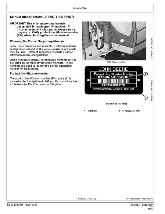 JOHN DEERE 470GLC EXCAVATOR OPERATION TEST SERVICE MANUAL 1FF470GX_F235001-