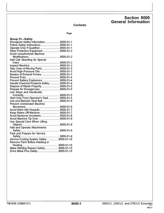 JOHN DEERE 200CLC 230CLC 270CLC EXCAVATOR OPERATION TEST SERVICE MANUAL