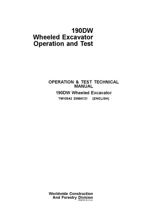 JOHN DEERE 190DW EXCAVATOR OPERATION TEST SERVICE MANUAL